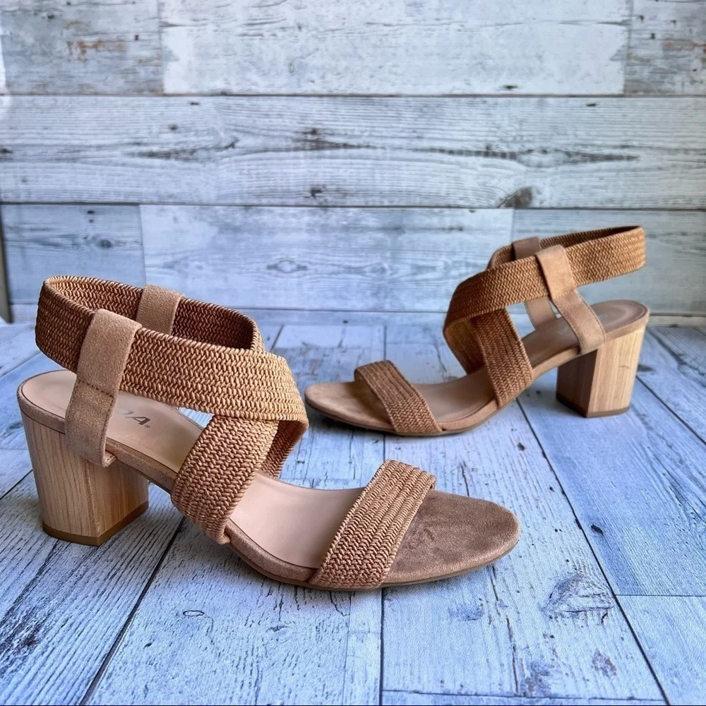 SODA Women’s Criss Cross‎ Blocked Heeled Sandal Shoes Tan Brown Size 11